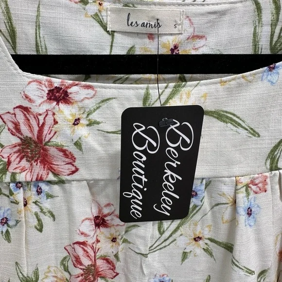 Berkeley Boutique Sz S Cream Floral Flutter Sleeve Top Prairie Cottagecore NWT - Picture 3 of 6